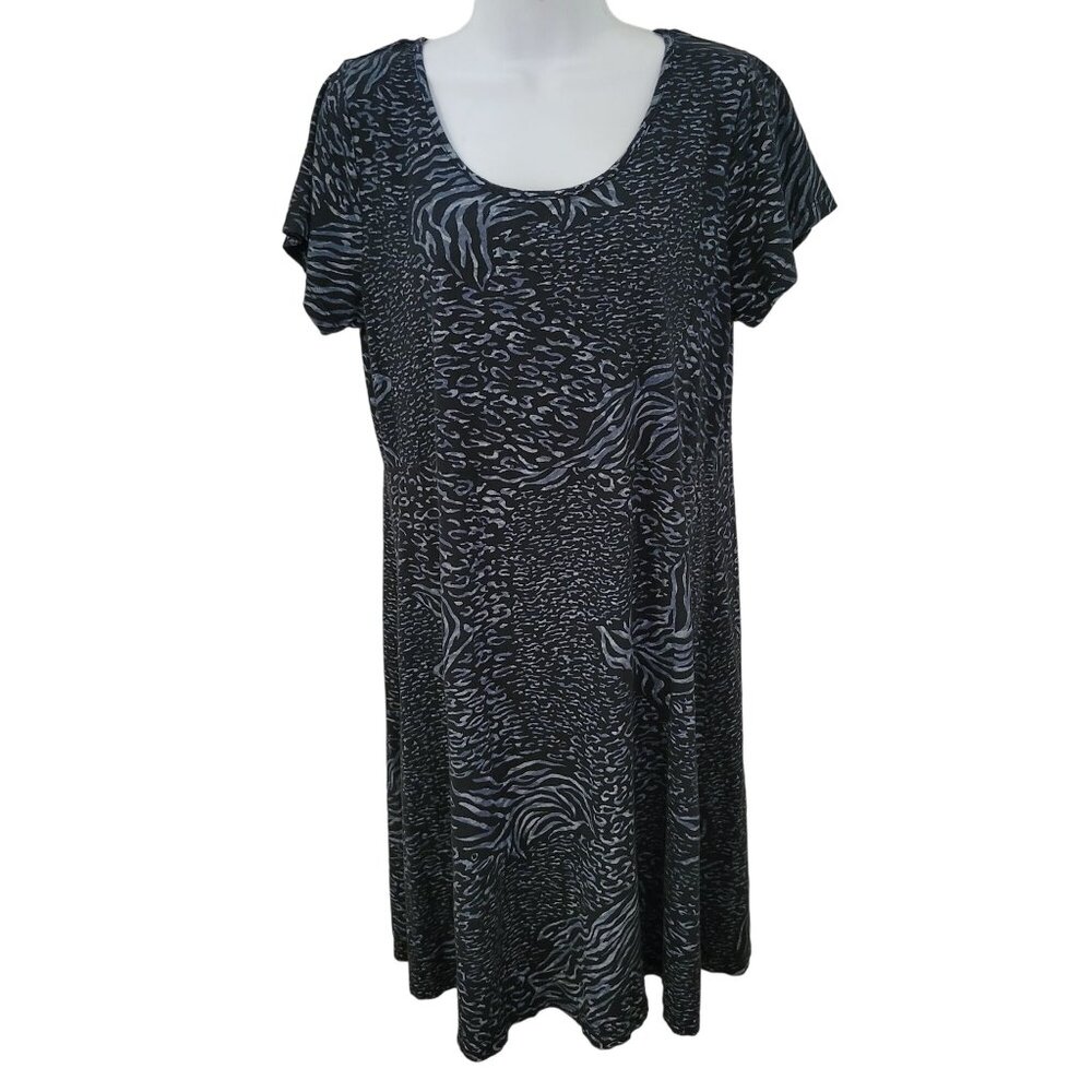 Fresh Produce M Black Gray Animal Print T Shirt Dress Scoop Neck Modest Summer C